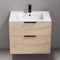 Floating Bathroom Vanity, Modern, Brown Oak, 28 Inch